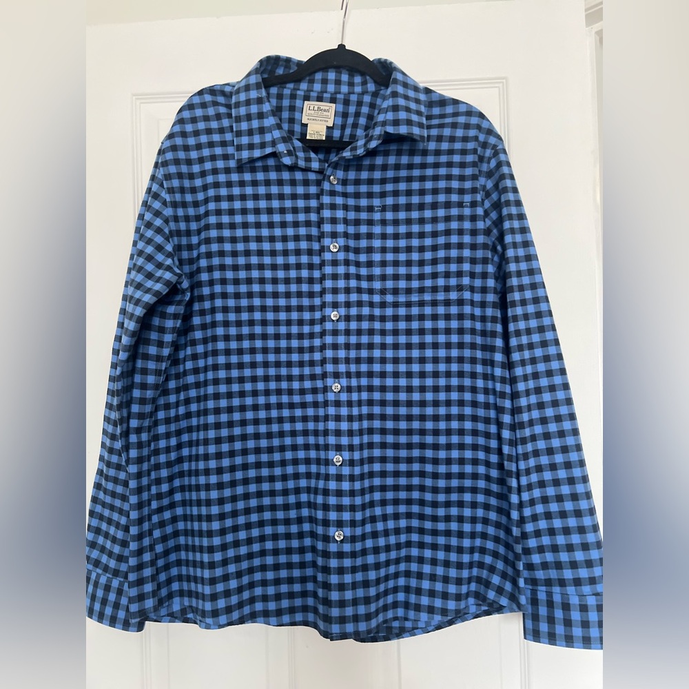 L.L. Bean Men's Black and Blue Plaid Shirt